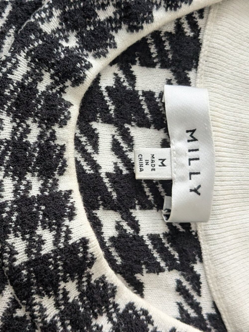 Milly Black and White Houndstooth Long Sleeve Fringe Sweater M - Picture 5 of 6